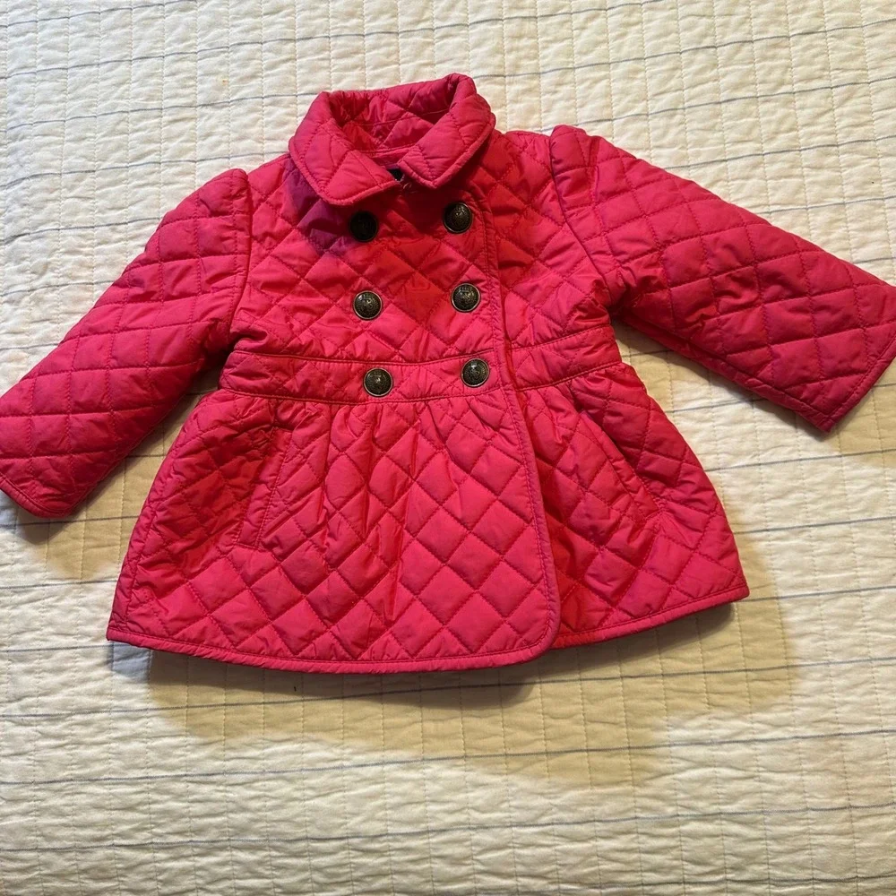 Ralph Lauren Kids Pink Quilted Barn Jacket Double Breasted Coat 9M 310135905